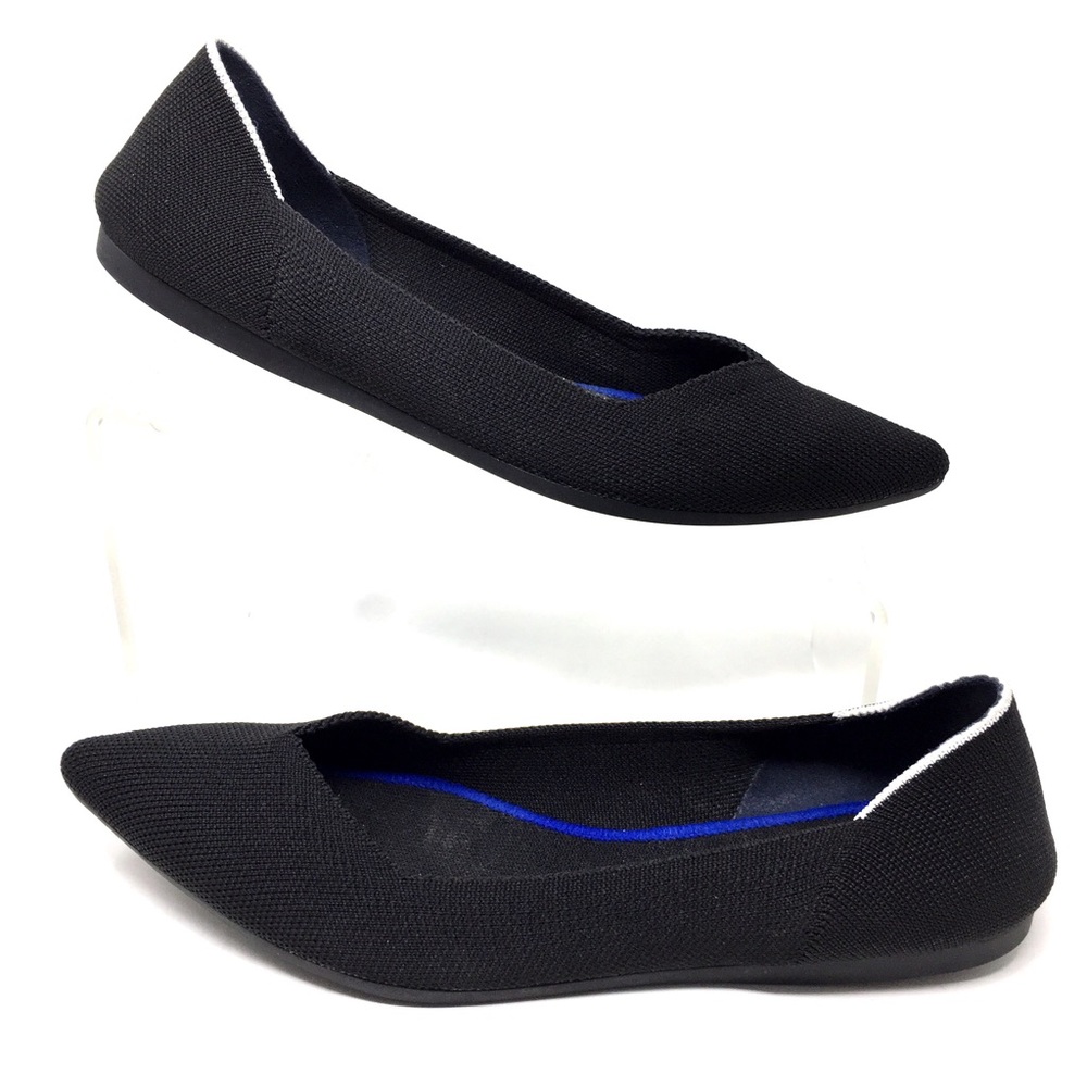 Rothy’s Point Solid Black White Halo Flats Shoes